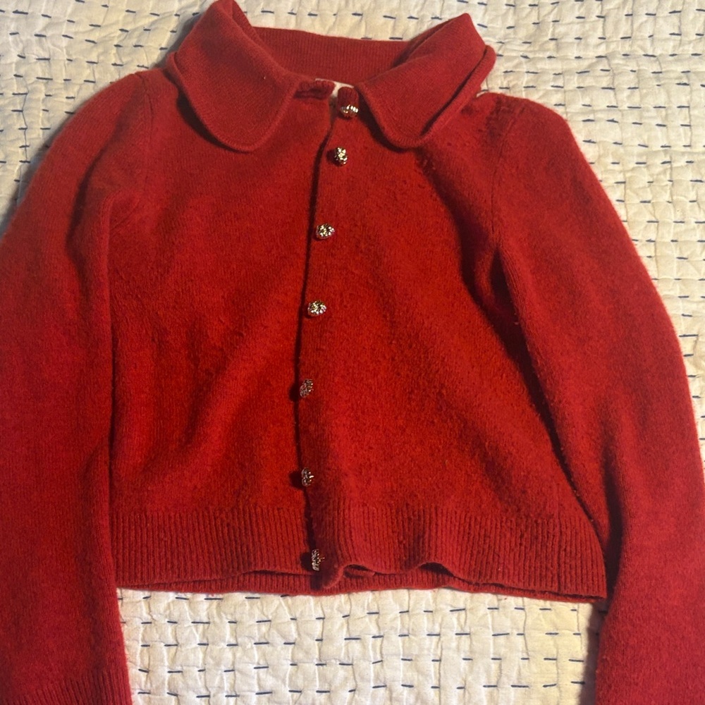 Reformation Red Button-Front Cropped Sweater with… - image 1